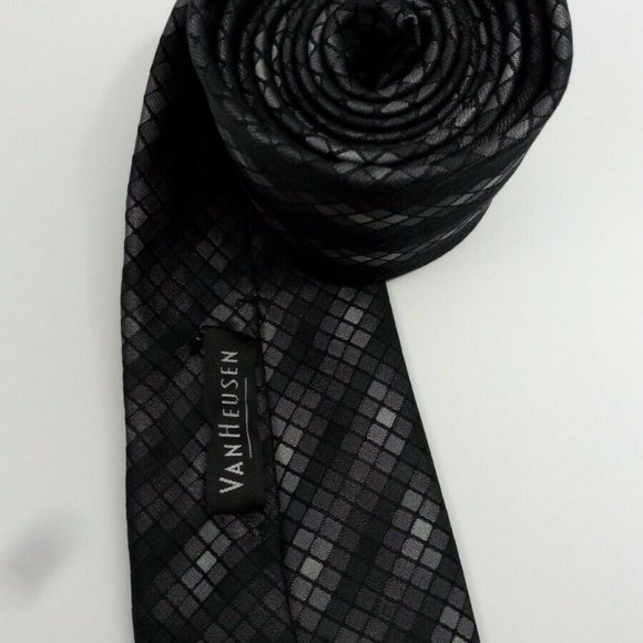 Van Heusen Tie Silver Stripe Geometric  Silk Snake - Picture 2 of 3